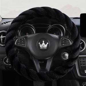 HighnessHwoo Luxury Fluffy Winter Car Steering Wheel Cover for Women Soft Warm Plush Cute Auto Accessories for Vehicle, Sedan, Universal, Fuzzy, Anti Slip, Black, Standard Size, 14.75-15.15"