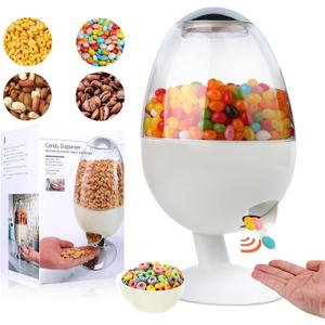 12"Large Automatic Candy Dispenser Machine,Vintage Motion Activated Candy Dispenser Touch Free,3 Distribution Options Desktop Auto Candy Dispenser for Office Desk,Home,Party (White)
