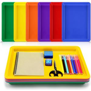Mifoci 6 Pack Large Plastic Art Trays 16x12x1 Inch Stackable Kids Activity Craft Trays Sensory Serving Organizer for School Classroom DIY Project Jewelry Sorting Sand Painting Supplies,6 Color