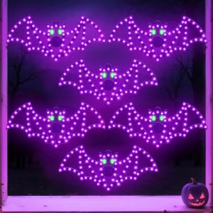 6 Pack 14" Halloween Classics Twinkling LED Bats, Hi-Vibrant Aluminum Frame Bats Window Silhouette Lights, Purple and Green LED Lights, Holiday Indoor Outdoor Decoration