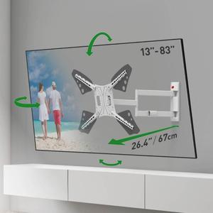 Barkan 26.4'' Long White TV Wall Mount, 13-83 inch Full Motion Articulating - 4 Movement Flat/Curved Screen Bracket, Holds up to 110lbs, Extremely Extendable, Fits LED OLED LCD