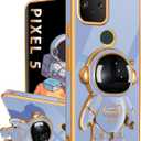 Buleens for Google Pixel 5 Case with Astronaut Stand, Women Girls Pixel 5 Cases, Girly Cute 6D Space Astronaut Hidden Kickstand Unique Design Phone Cover for Google Pixel 5 6.0 Inch Dark Blue