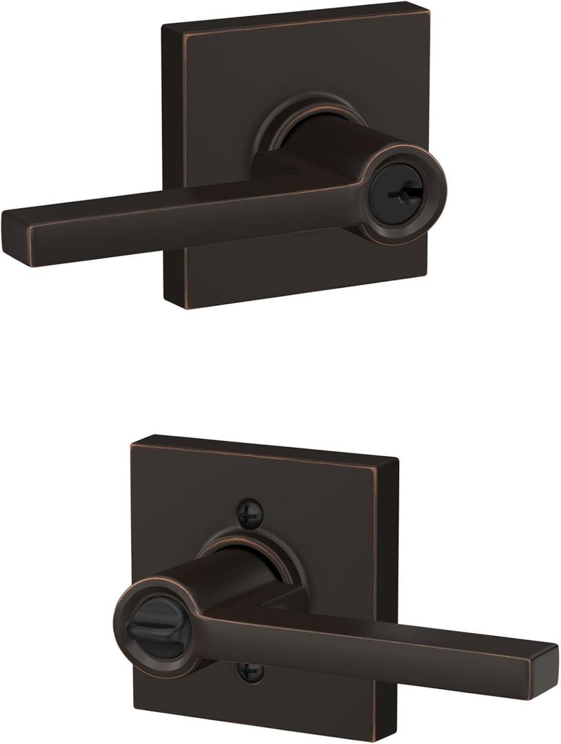 SCHLAGE F51A LAT 716 COL Latitude Lever with Collins Trim Keyed Entry Lock, Aged Bronze