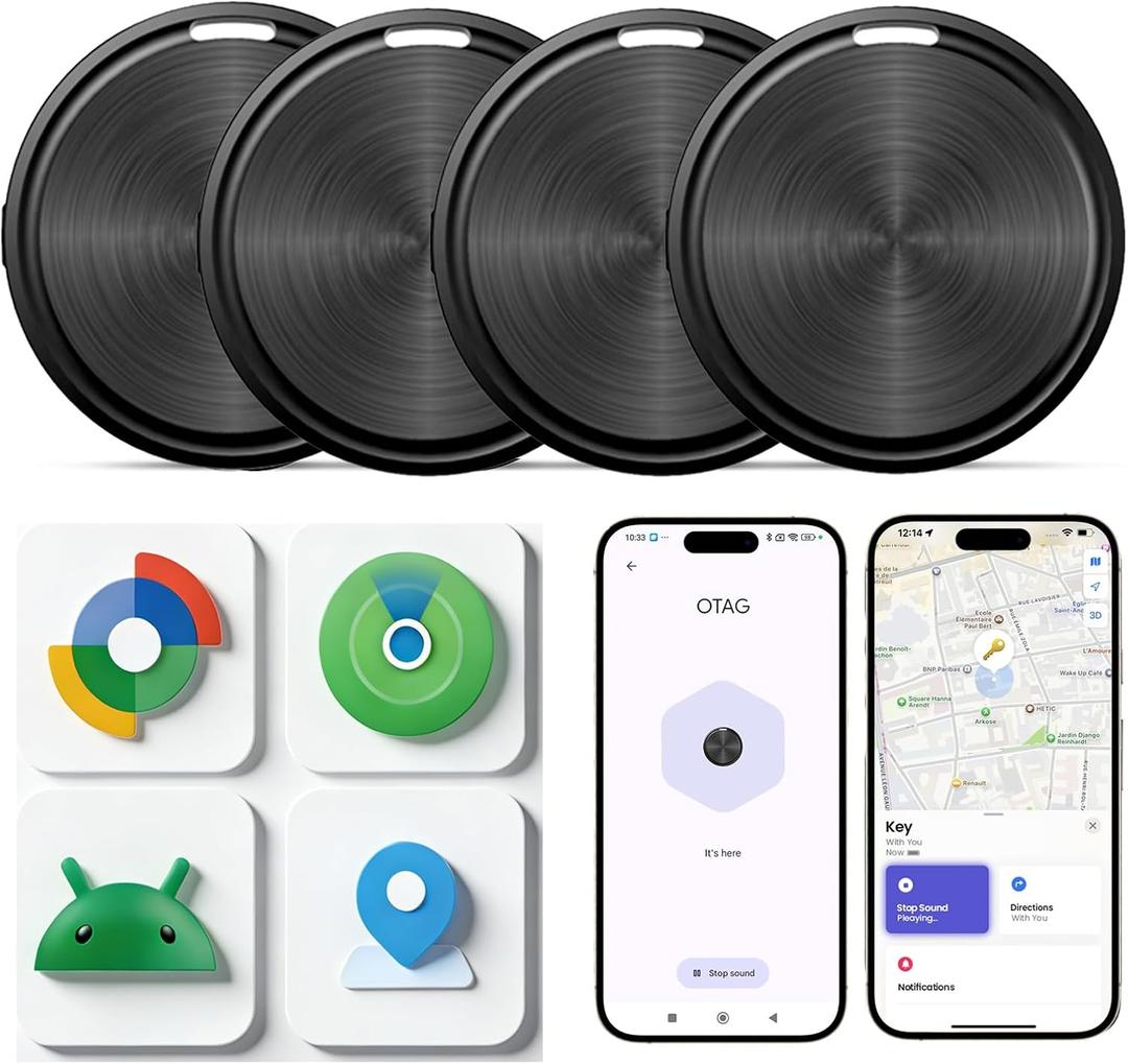 Air Tags-4 Pack Tracker Tag for iOS and Android, Work with Google Find Hub & Apple Find My APP, Long Battery Life, for Keys/Luggage/Suitcase/Backpack/Wallet, Black