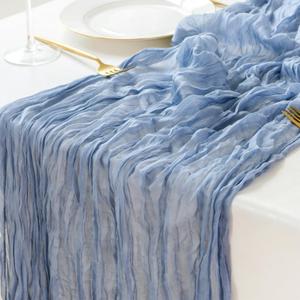 Sioloc 1 Pack Dusty Blue Cheesecloth Table Runner Spring Decor 10ft Boho Gauze Cheese Cloth Runner for Easter Tea Wedding Party Baby Bridal Shower Birthday Table Decorations