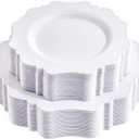 COLOSUS 60PCS White Plastic Plates-Fancy Plastic Beaded Plates,Plastic Premium Hard Plastic Plates for Party, Elegant White plates,Include10.5 Dinner plates & 8.25" Dessert plates for Mother's Day