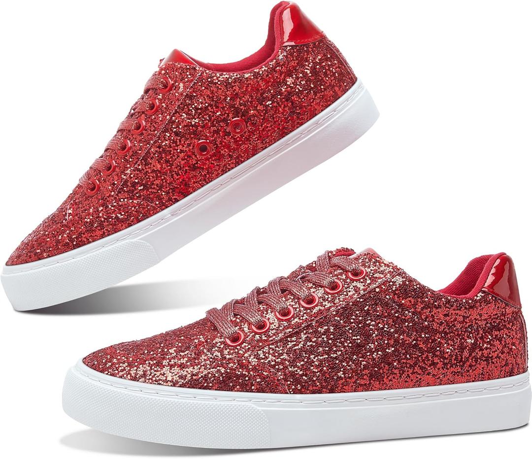 Jeekopeg Glitter Sparkly Fashion Sneakers Shoes Shiny Casual Shoes Bling Sequin Concert Low Cut Lace up Shoes (12 Women/10 Men)