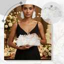 Women Evening Bag Floral Clutch Purse Flower Dangle Earrings Set with 2 Detachable Chain for Wedding, Party, Prom