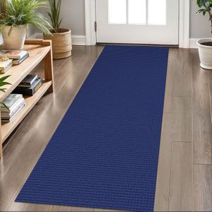 KOZYFLY Runners for Hallways 2x6 ft Washable Kitchen Runner Non Slip Rubber Backed Hall Runners Cotton Entryway Runner Rugs Floor Carpet for Indoor Backdoor Bedroom Kitchen, Royal Blue/Navy