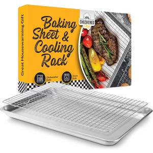 Checkered Chef Baking Sheet Pan and Cooling Rack - Half Sheet, 18" x 13" Aluminum Cookie Sheets and Stainless Steel Wire Rack for Baking