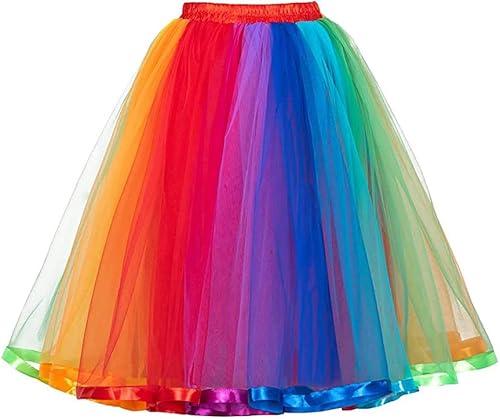 921 - Plus Size Women's Adult Maxi Knee Length Short Tutu Tulle Rainbow Skirt 4XL