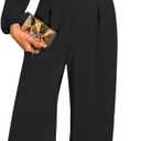 Pink Queen 2026 Jumpsuits for Women Dressy Long Sleeve V Neck Wide-Leg Romper Business Casual Outfits (Large, Black)