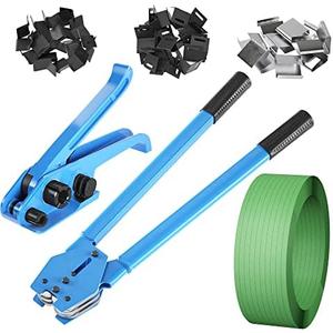 Vteilas Banding Kit - Pallet Packaging Strapping Tool, Tensioner, Sealer - 200 Corner Pieces, 200 Metal Seals, 5/8" x 885' PET Strapping