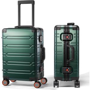 UrbanExplorer All Aluminum 24 Inch Check In Luggage Hard Shell Suitcases with Spinner Wheels and TSA Lock, Large Zipperless Luggage for Travel, Dark Green