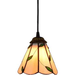Tiffany Style Pendant Lamp 6 Inch Vintage Mini Stained Glass Green Leaves Shade E27 35 Inch High Pendant Light for Bedroom Living Room 110V-240V