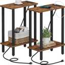 TUTOTAK Small End Table with Charging Station, Narrow Side Table with USB Ports and Outlets, Set of 2, Skinny Sofa Table, Slim Nightstand, Living Room, Bed Room, Brown TB01BB0602