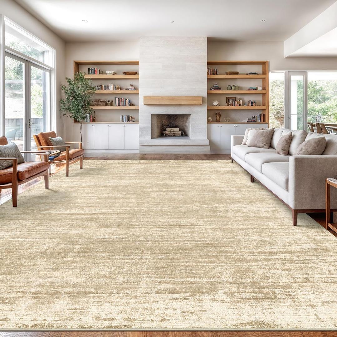 zesthome 10x14 Area Rugs for Living Room, Non-Slip Backing Washable Rug, Modern Abstract Area Rug, Stain Resistant Rugs for Bedroom, Ultra-Thin Large Area Rugs, Area Rug 10x14 (Beige/Brown)
