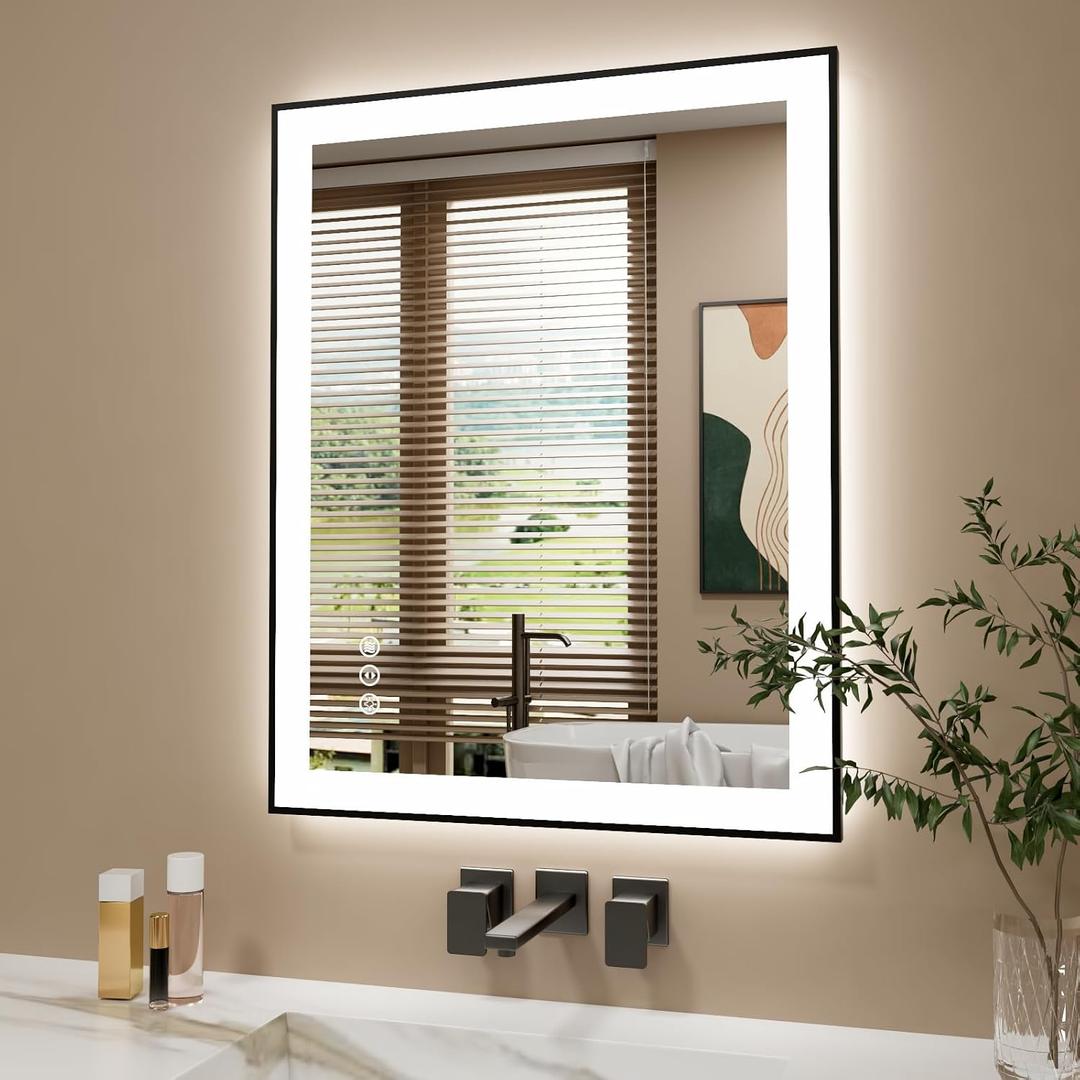 24x30 Inch LED Bathroom Mirror with Black Frame