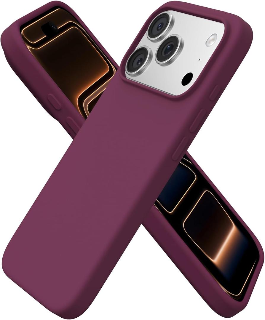 ORNARTO Compatible with iPhone 17 Pro Case 6.3", Slim Liquid Silicone 4 Layers Full Covered Soft Gel Rubber Shockproof Cover, Protective Phone Case for iPhone 17 Pro-Wine Red