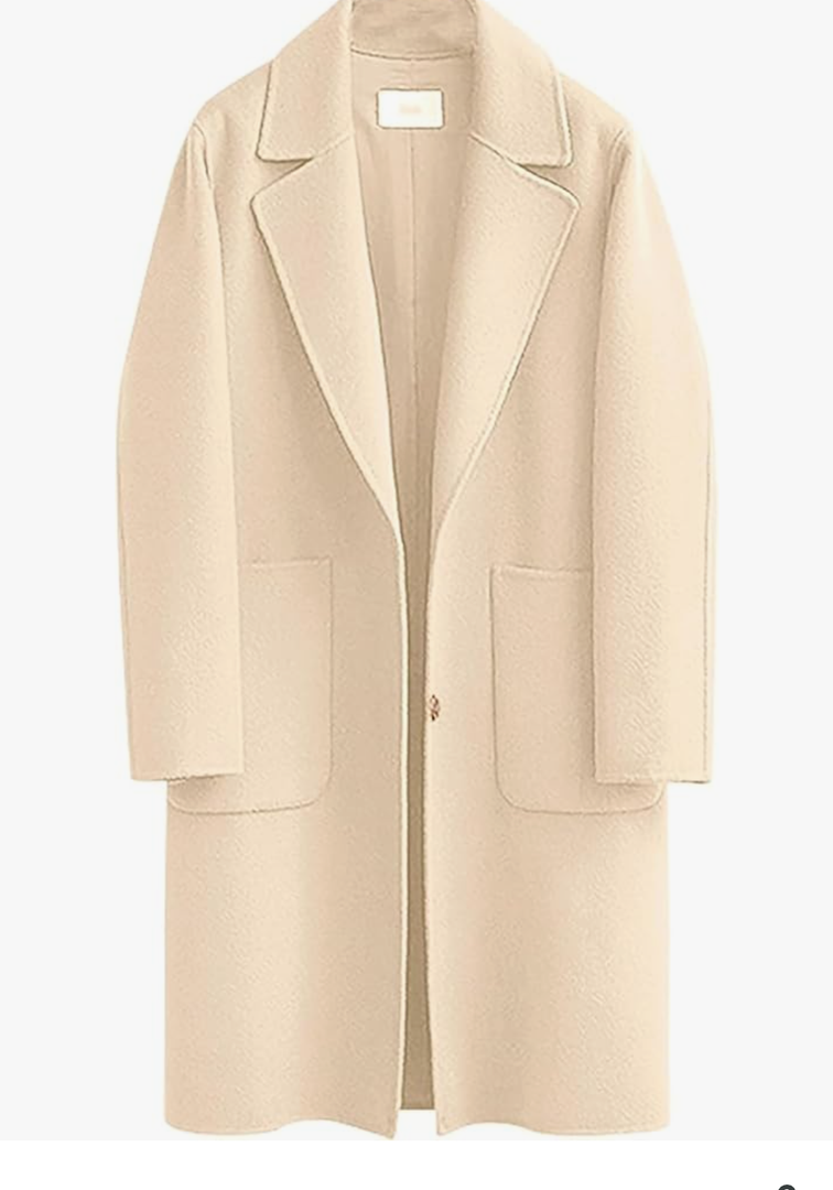Omoone Women's Notched Lapel Wool Coats Mid Long Button Pea Coats Warm Thicken Trench Jacket XXL
