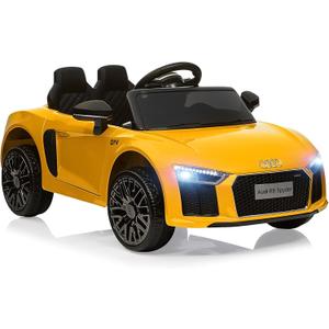 Licensed Audi 12V Kids Ride-On Car | Electric Car with Remote Control for Boys and Girls | 4-Wheel Design, LED Headlights, Music, and Horns (Yellow)