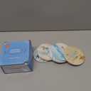 Britimes Coaster for Drinks Set of 6, Beach Shell Antique Teal Blue Table Absorbent Round Ceramic Stone Mat, with Cork Base and Metal Holder, Gift for Housewarming Room Bar Decor