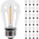 BlueStars 24-Pack LED S14 Clear String Light Bulbs E26 Medium Base 1W Shatterproof for Christmas Outdoor & Indoor Holiday Home Decoration, 2200K Warm White, 11 Watt Equivalent