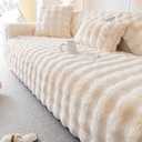 Faux Fur Couch Cover, Rabbit Plush Non-Slip Furniture Protector (White, 70x210 cm-Seater Sofa Cover)