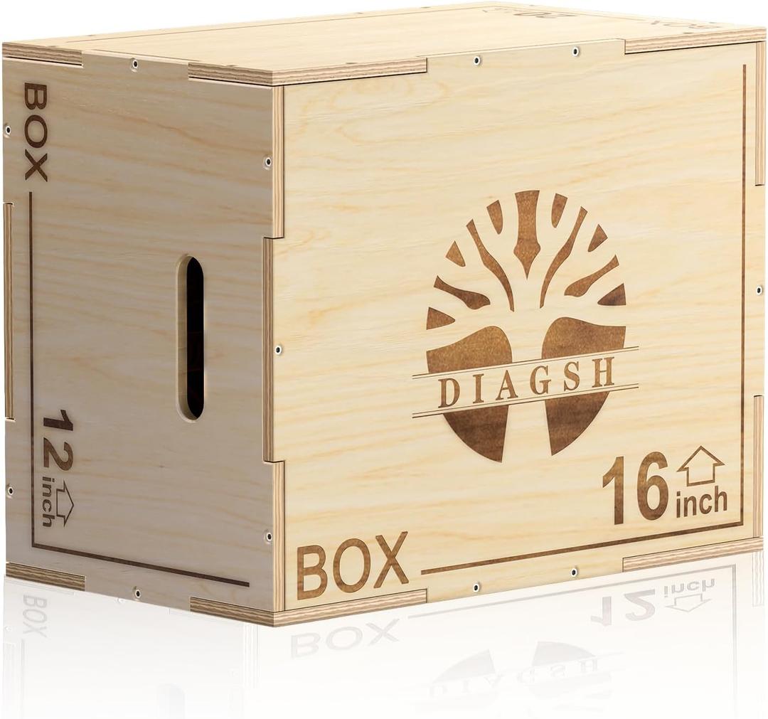 Plyo Box - 3-in-1 Wood Plyometric Jump Platform (16"x12"x8") for Home Gym Training - Ideal for Jumps, Squats & Conditioning-1 Piece