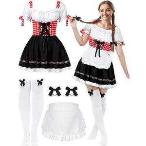 SOMSOC Women's Oktoberfest Costume German Bavarian Costume Outfit Dirndl Dress Bow Hair Ties for Oktoberfest Halloween Party (X-Large, Black)