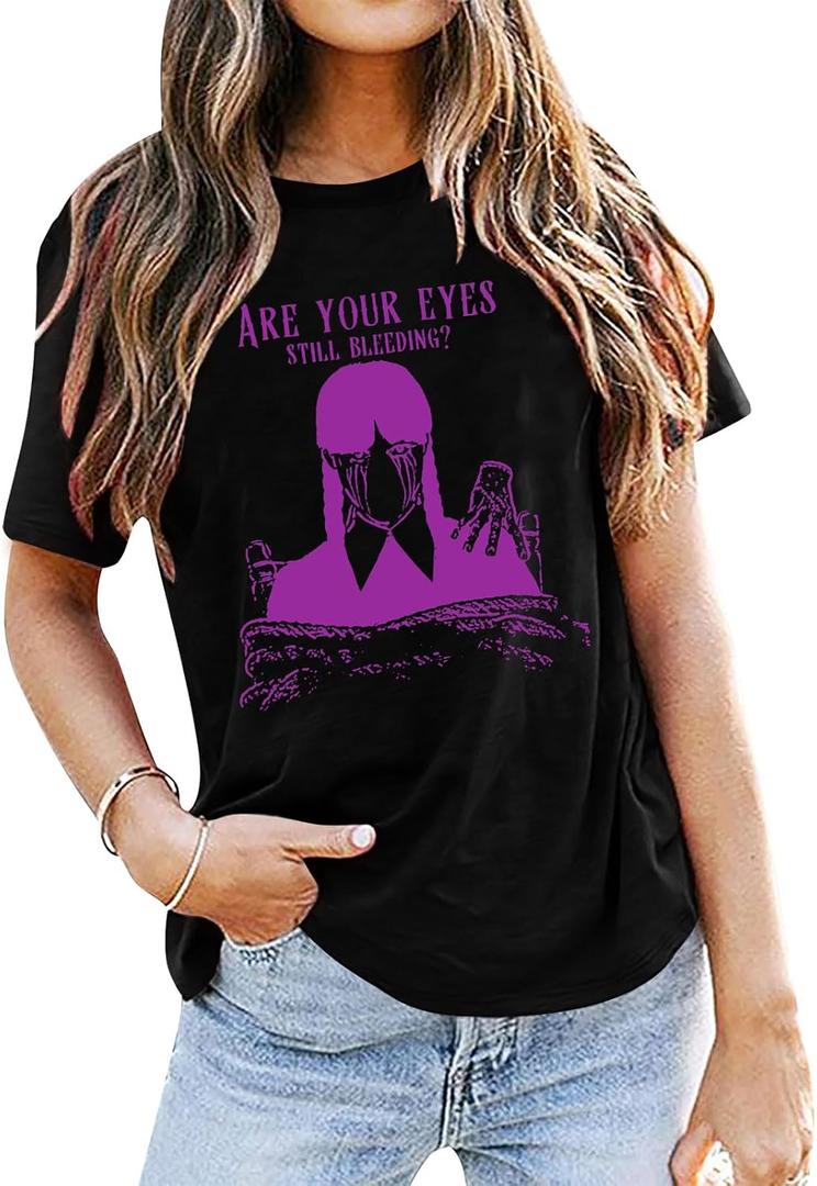 Halloween Shirt Women Halloween Graphic T Shirt Funny Halloween Movie Tee Tops (Medium, Black)