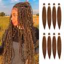 Pre-stretched Braiding Hair - 16 Inch 8 Packs Brown Short Braiding Hair For Twist or Box Braids, Yaki Texture Hot Water Setting Synthetic Braiding Hair Extensions (16 Inch, 30-8P)