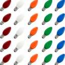 SUNSGNE 25 Pack C7 LED Multicolor Christmas Replacement Light Bulbs, Colored Christmas Light Bulbs Vintage Light Bulbs for Christmas Indoor Outdoor String Lights, E12/C7 Candelabra Base, 0.6 Watt