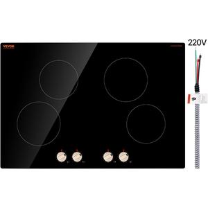 VEVOR Induction Cooktop, 6600W Electric Countertop Burner, 4 Burner Knob Control Stove, Built-in Induction Cooktop with 12 Temperature Settings, Glass Surface, Auto Shut-Off
