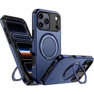 for iPhone 17 Pro Case Magnetic, Military Grade Shockproof Phone Case Cover with 360 Rotatable Metal Ring Stand Kickstand [Compatible with MagSafe] for iPhone 17 Pro, Blue