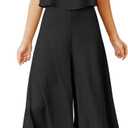 ROYLAMP Women's Summer 2 Piece Outfits Round Neck Crop Basic Top Cropped Wide Leg Pants Set Jumpsuits (Large, Black)