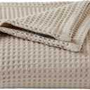 100% Cotton Waffle Weave Bed Blanket | Soft, Breathable, and Lightweight Blanket for All-Season | Perfect for Layering | Brielle Collection (Full/ Queen, Taupe)