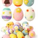 Moukeren 18 Pcs Felted Wool Easter Eggs Pastel Colorful Decorative Easter Eggs for Spring Tree Hanging Ornaments,2.4 in Tall