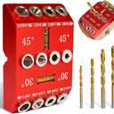 30/45/90 Angle Drill Guide Jig, Drill Guide for Straight or Angled Holes with Bubble Level, Portable Metal Drill Guide for Wood, Deck Railings, Posts, Includes 4 Drill Bits
