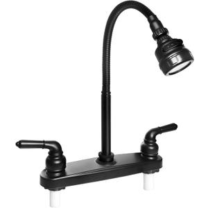 RV Kitchen Faucet,Camper RV Kitchen Sink Faucet Replacement with 2 Handles Flexible Spout 360 Swivel Rotatable Tri-Function Sprayer for Motorhomes,Travel Trailers,8 inch 2 Hole,Non-Metallic,Black