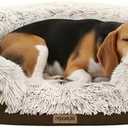 Miorun Fluffy Orthopedic Dog Bed for Dogs, Calming Plush Sofa Bed with Curved Bolster Support and Egg-Crate Foam Base, 35" Cozy Oval Pet Donut Bed with Washable Cover, Coffee