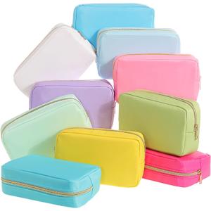 Sweetude 10 Pieces Nylon Makeup Bag Cosmetic Bags for Women Reusable Makeup Organizer Bag Cosmetic Travel Bag Big Capacity Toiletry Travel Organizer with Zipper (Macaron Color)