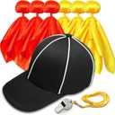 8 Pcs Challenge Flag Referee Hat Set,Tossing Flags Sports Fan Set Penalty Flag Party Accessory (3 Yellow and 3 Red),Official Football Hat and Stainless Steel Whistle,Referee Costume cap set