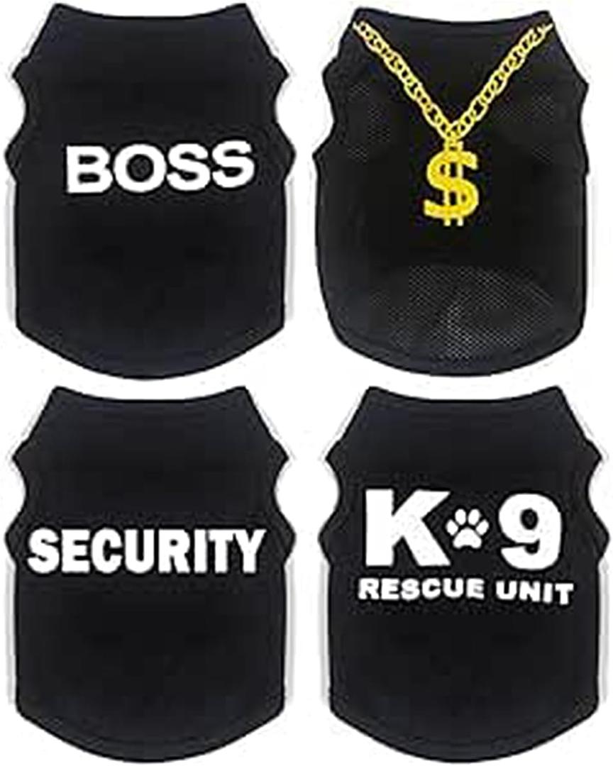 4-Pack Dog Clothes for Small Dogs Black Security Dog Shirt Soft Chihuahua Clothes Cute Male Puppy Clothes Pet Clothing for Small Dog Boy XXS
