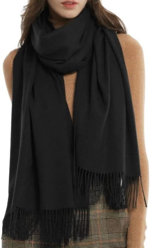 Women Men Winter Cold Weather Scarf - Soft Shawls Scarves with Tassels(78.7''*26.8'') (Black)