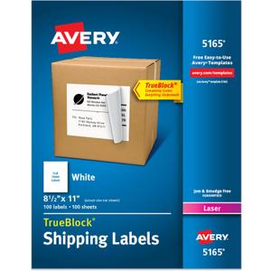 Avery Full-Sheet Printable Shipping Labels, 8.5" x 11" Customizable Stickers, White, 100 Blank Mailing Labels, Great for Mailing, Shipping, Organizing, and More (5165)