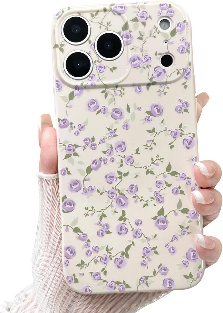 NITITOP Compatible for iPhone 17 Pro Case Cute Flower Women Girls Floral Rose Design Vintage Shockproof Soft Girly Slim TPU Fashion Protective Phone Cover - Dark Purple