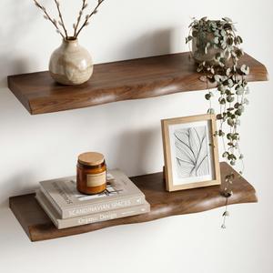 Afuly Walnut Floating Shelves for Wall, Live Edge Wood Wall Shelves