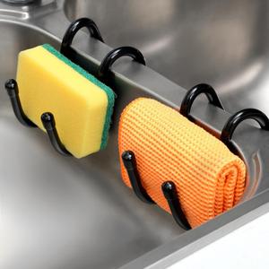 2 Pcs Adjustable Sling Sponge Holder for Kitchen Sink Hanging Single Sided Sponge Holder Flexible Black Caddy Sink Organizer for Kitchen Accessory