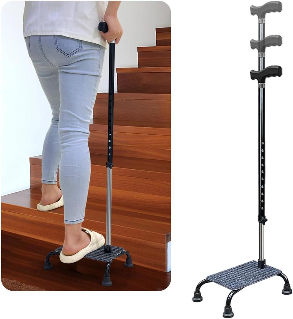 Stair Climbing Cane Lifts for Seniors Half Steps Assist Walking Sticks Elderly Stair Walker Devices Standing Aid Adjustable Mobile Portable Stairlifts 4 Prong Helper Up and Down Stairs